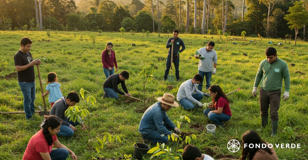 Banner sobre el Celebrando el Día de la Tierra con Fondo Verde: Un compromiso con nuestro planeta